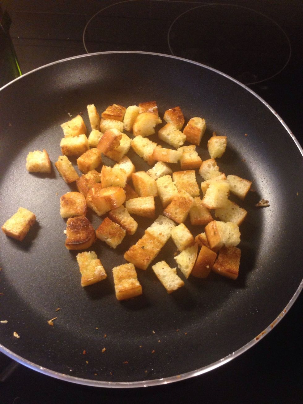 Add a pinch of salt, oregano and one minced garlic clove for flavour. Fry until golden brown