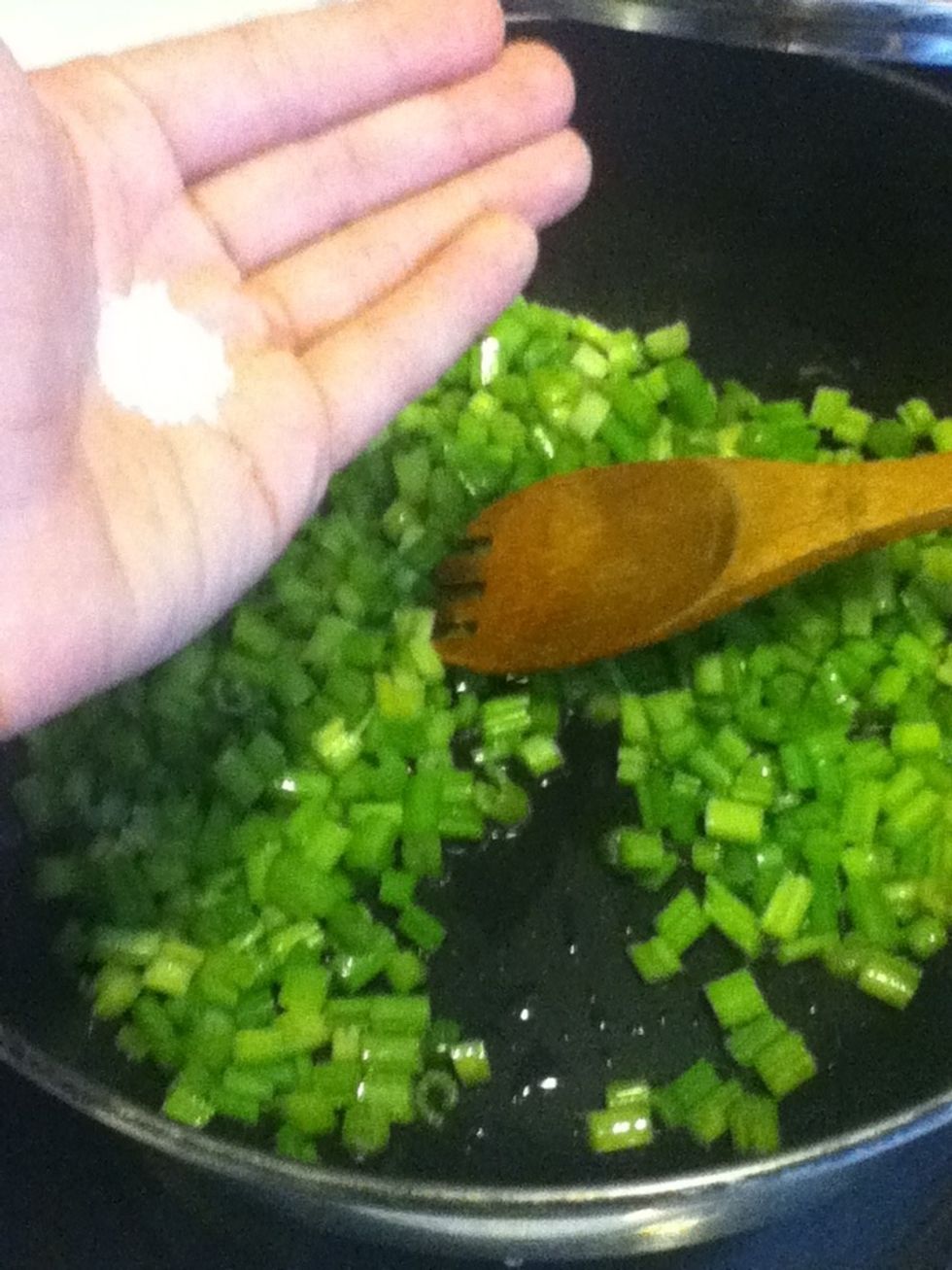 Add a pinch or two of salt, and continue cooking, still stirring frequently.  The celery is ready when it is tender, and is pleasant to eat when you taste it.