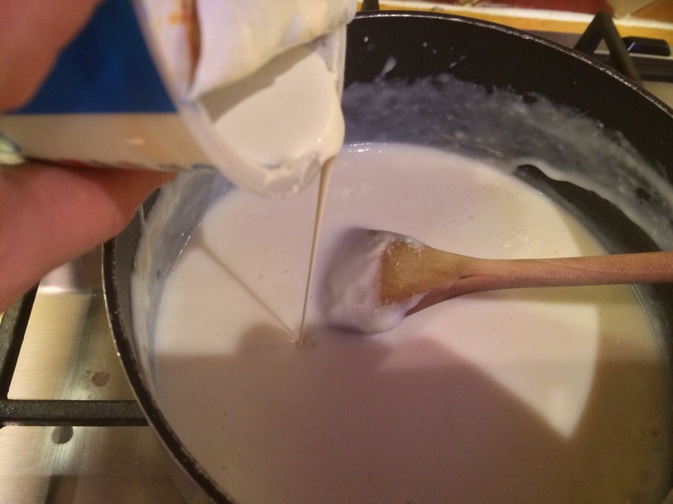 Add a small amount of double cream and stir in.