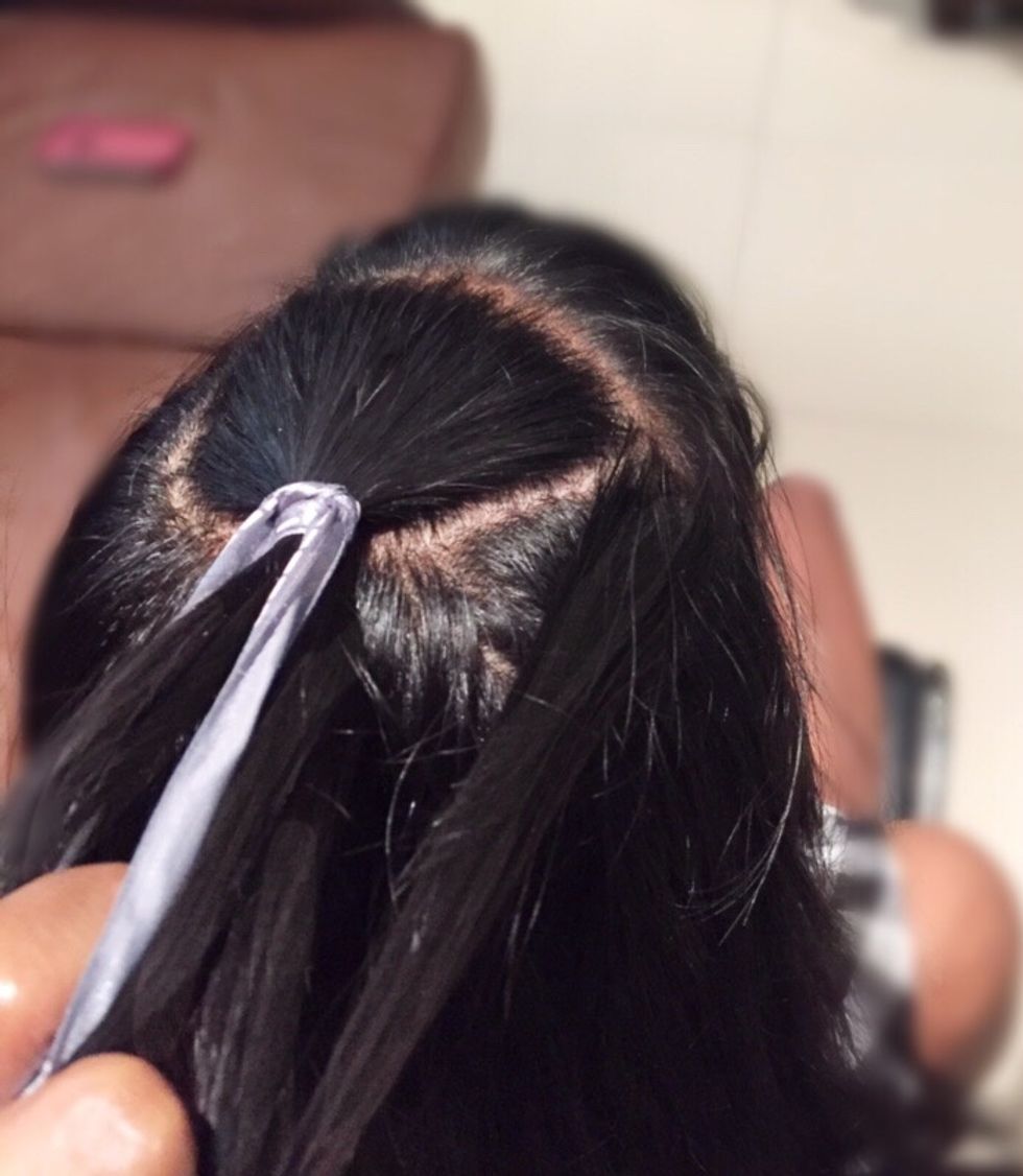 Add a small amount of hair to your new right section.