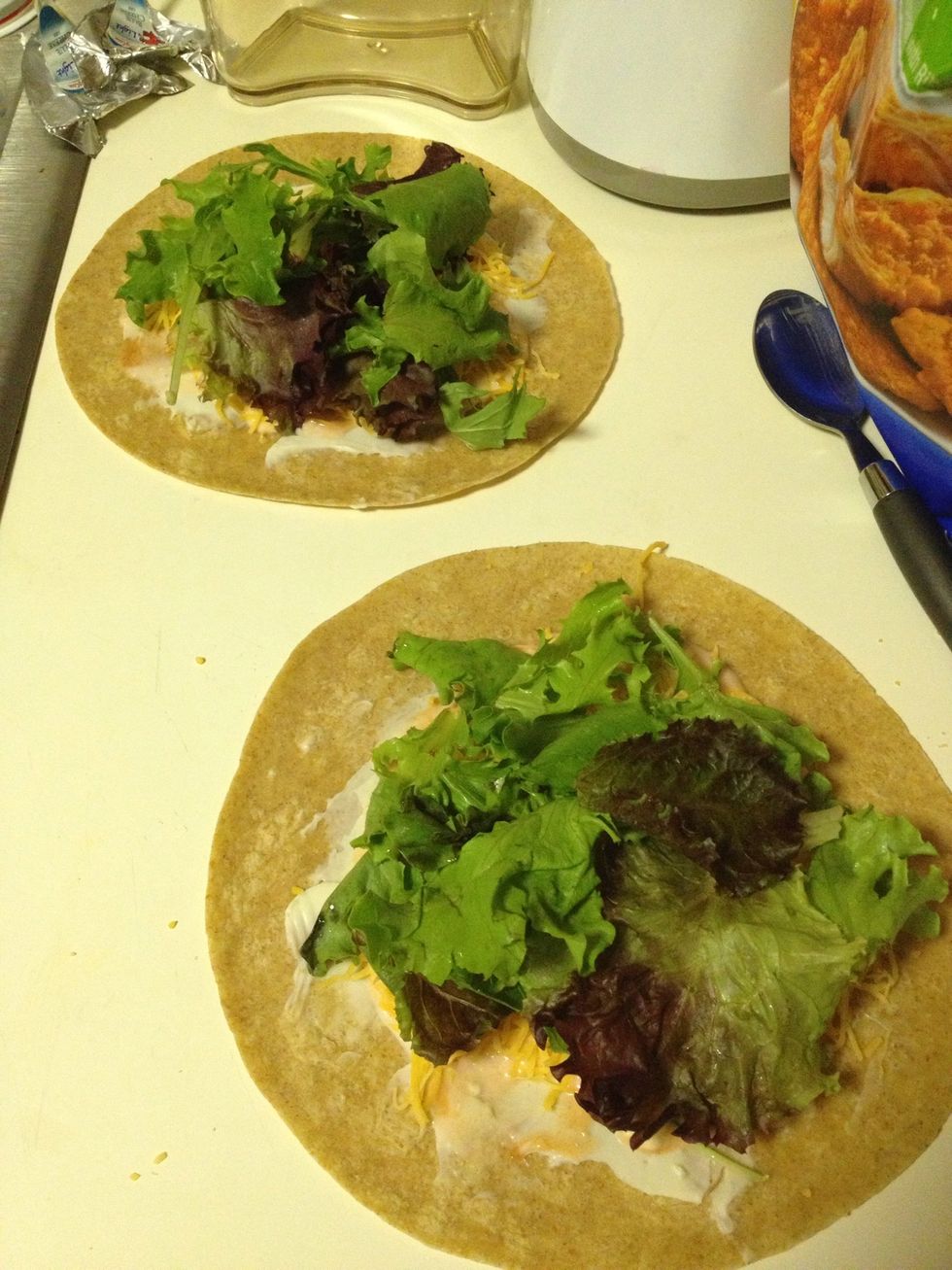 Add a small bunch to each. Not much, or you'll never close the wrap. I list 2 cups in the supplies, but that's just a guess. A lot of eye-balling goes on here.