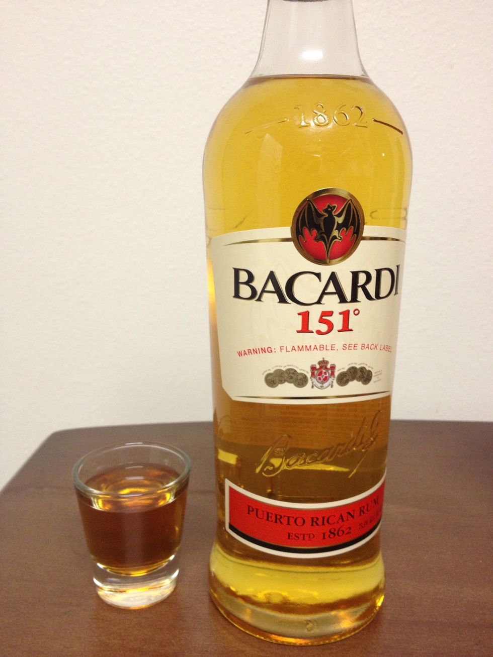 Add a splash of Bacardi 151 in with the Amaretto. Briefly set aside.