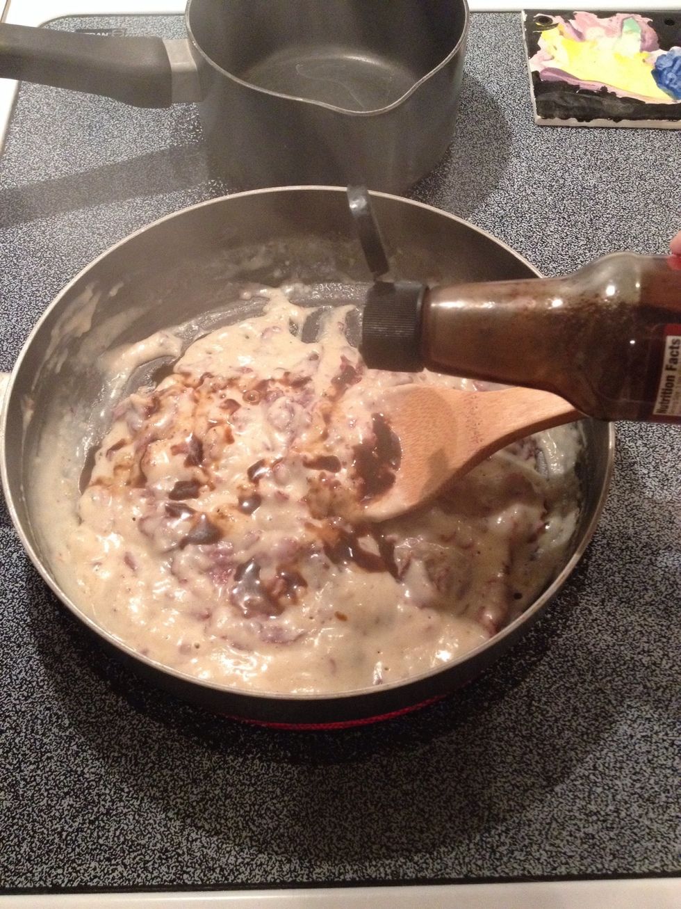 Add a splash of Worcestershire sauce if desired. Add salt and pepper.