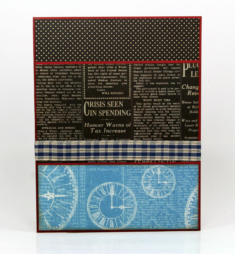 Add a strip of blue plaid ribbon..wrapping and securing on back.