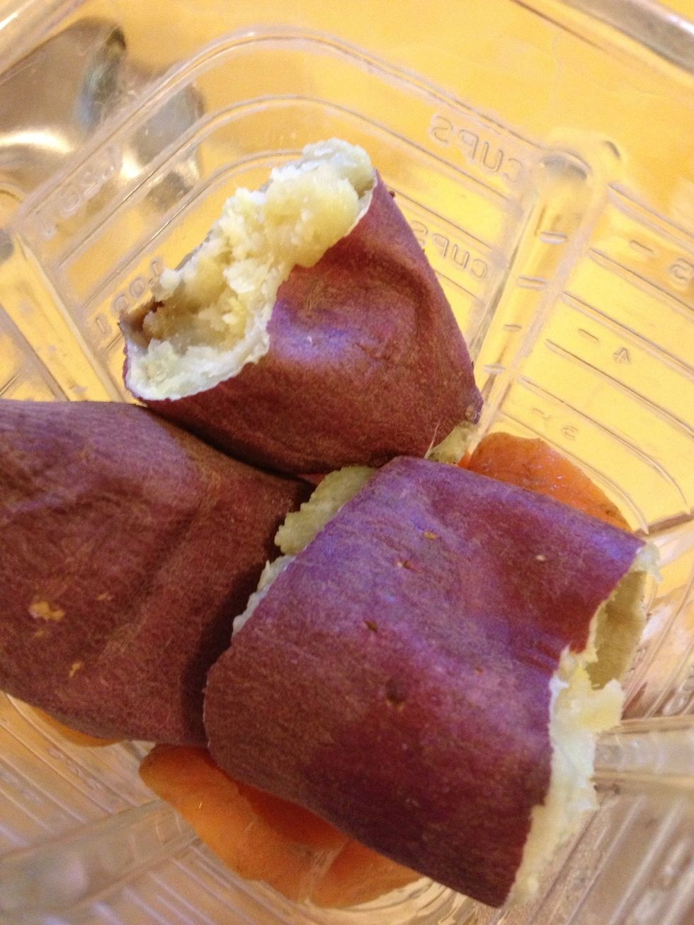 Add a sweet potato, break it into pieces. Leave peels on, or remove.