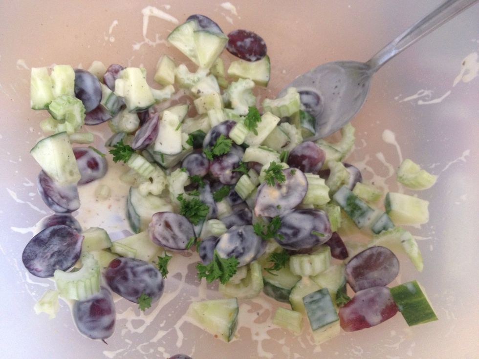 Add a tablespoon of natural yoghurt, 1/2 tsp Dijon mustard, 1tsp white wine vinegar and freshly ground pepper