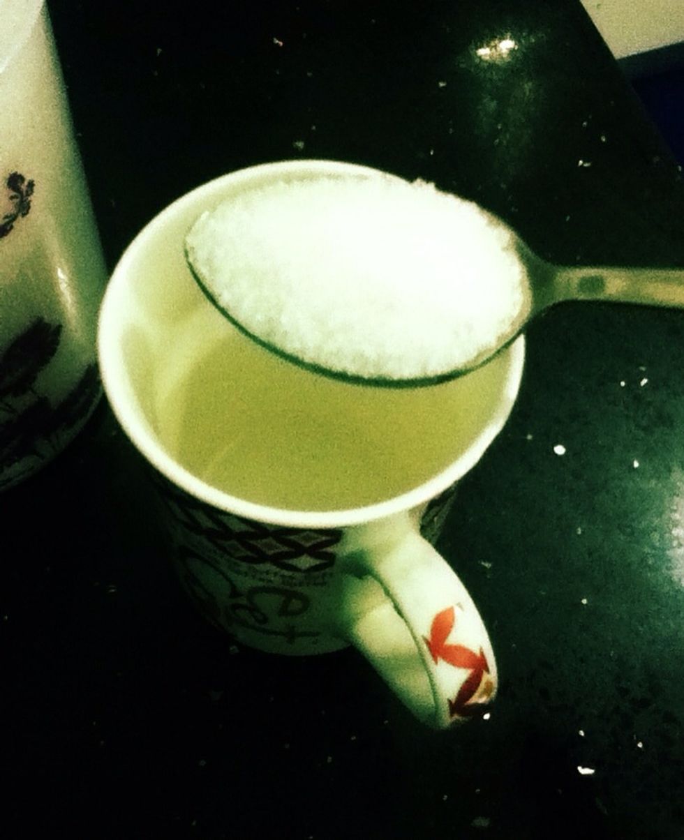 Add a tablespoon of sugar into the cup \ud83d\ude0a