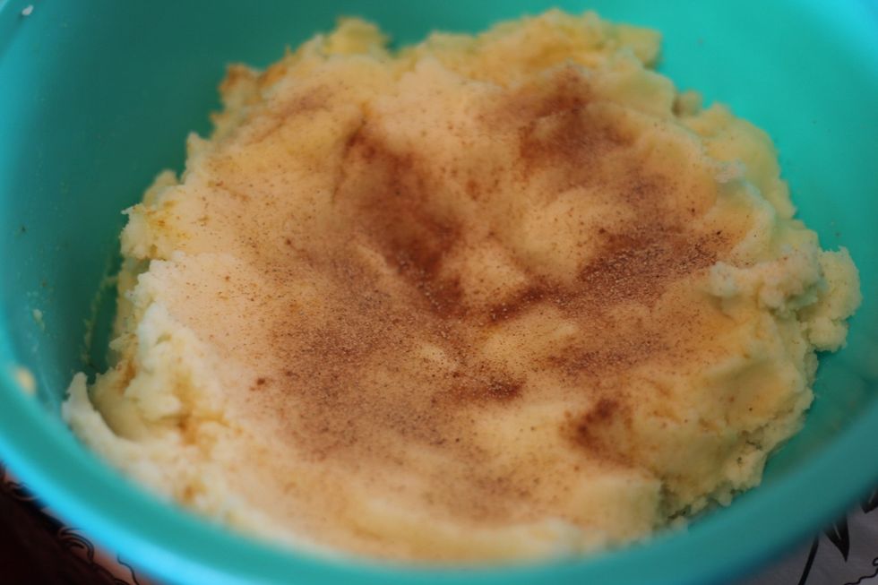 Add a teaspoon of your fave spices. We used 1 teaspoon of salt, white pepper and five spice equally. Try cinamon, cardamon, black peppercorns, even basil. Did you wash your hands? ;) time to play