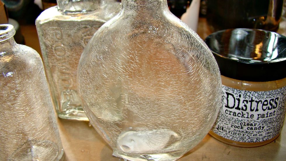 Add a thick coat of Rock Candy Crackle Paint to jars and allow to dry naturally.