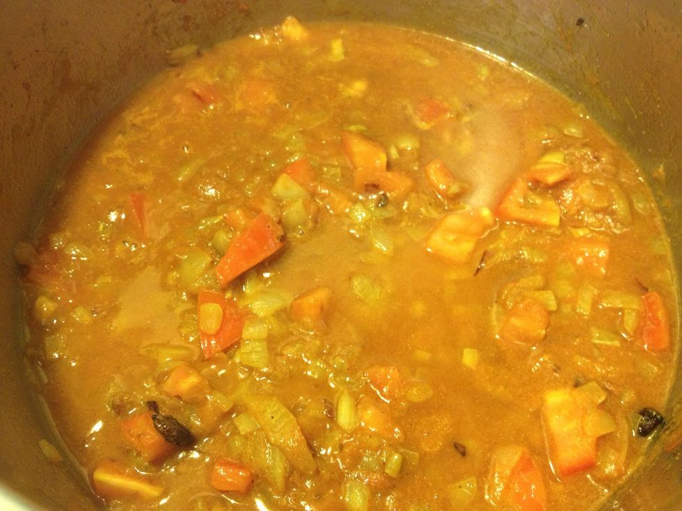 Add about 1/2C water, cover and let cook until reduced.