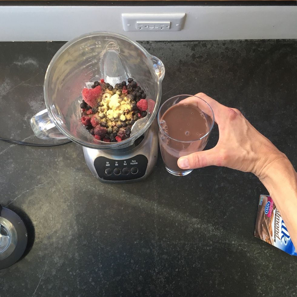 Add about 12 ounces of almond milk.