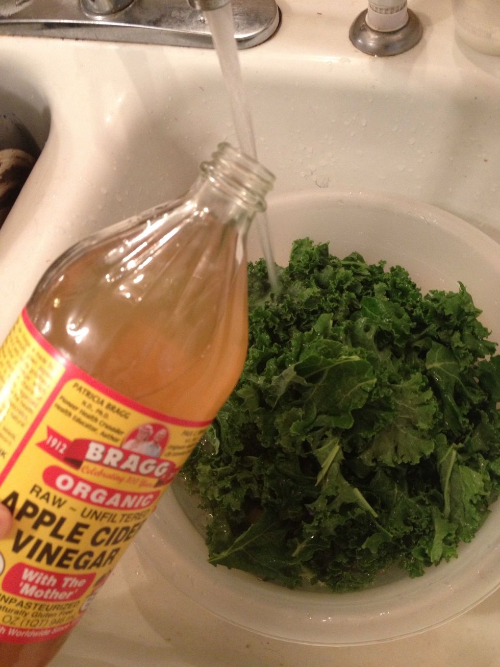 Add about 2 tablespoons of apple cider vinegar(ACV). This will help really get rid of any residue, bugs, and dirt. Yep I said bugs. Anyways add the ACV and let sit for 3-5 minutes. Then rinse it out.