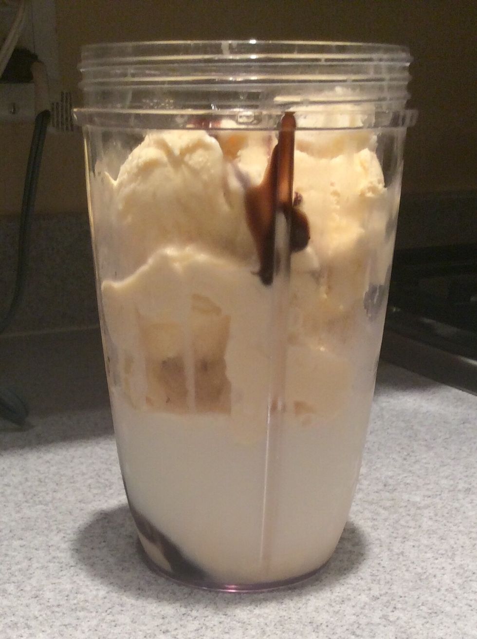 Add about 3/4 cup of chocolate sauce