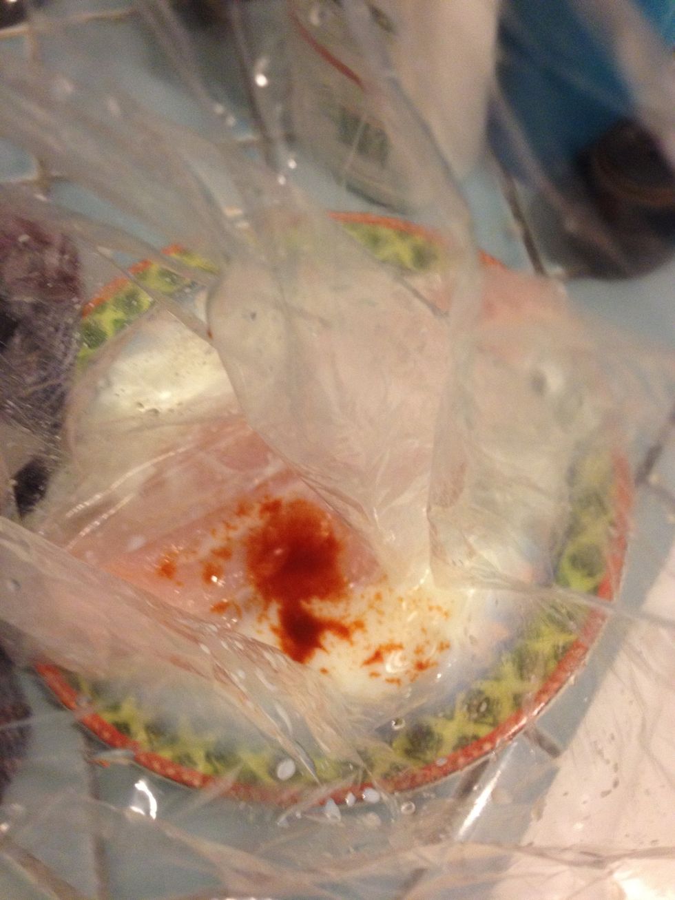 Add about a tablespoon of hot sauce to the buttermilk and fish and set aside. You can leave the fish in the milk from 10 minutes to a couple hours in the refrigerator.