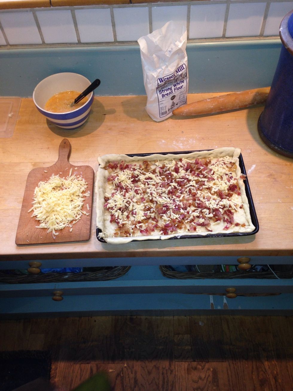 Add about just under half the cheese