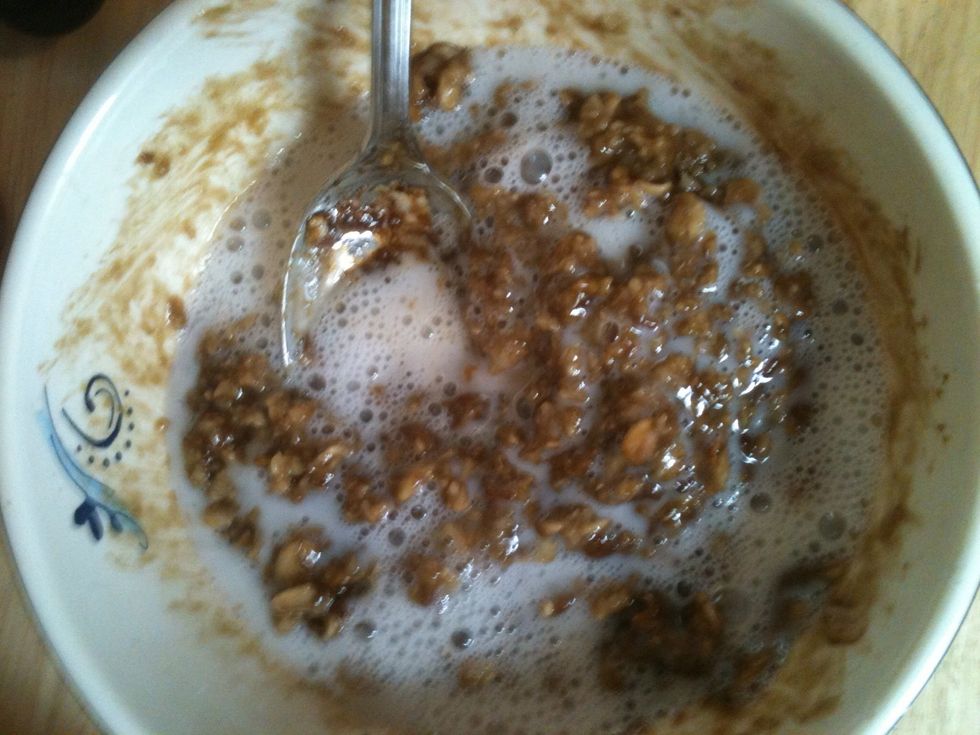 Add about three or more tablespoons almond milk to desired taste and texture. Almond milk helps balance out the strong taste of molasses so it is important.