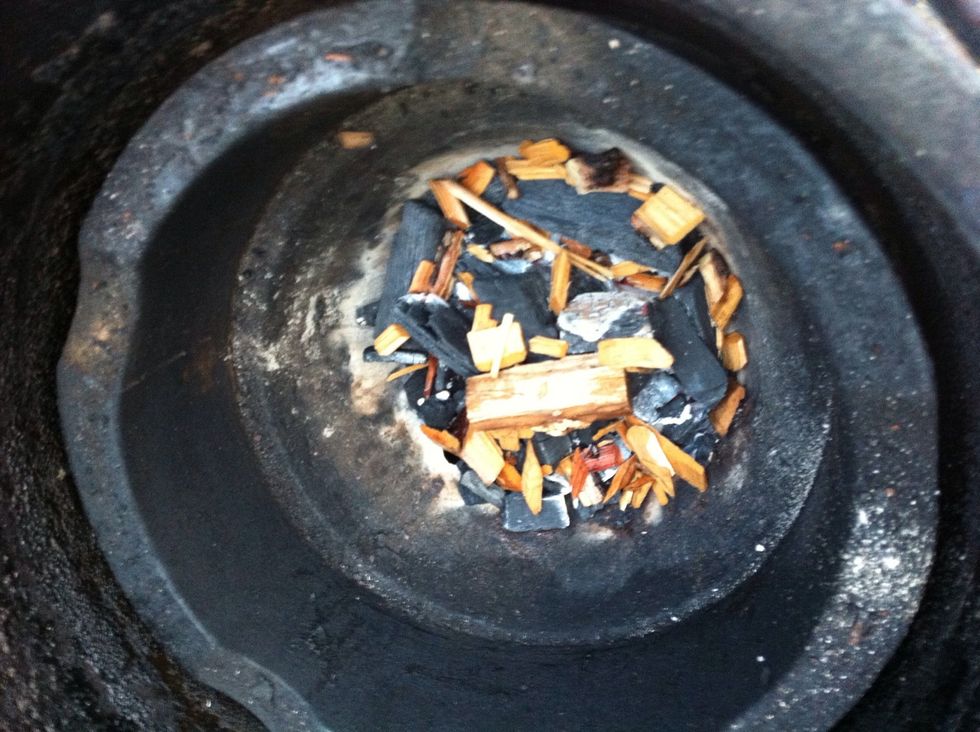 Add add some wood chips (soak wood chips for 15 min. before putting on grill).