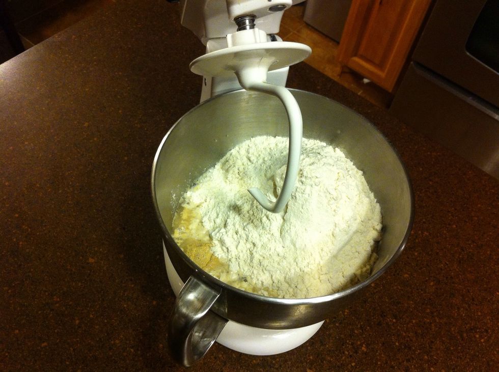 Add all four ingredients to the bowl of a stand mixer