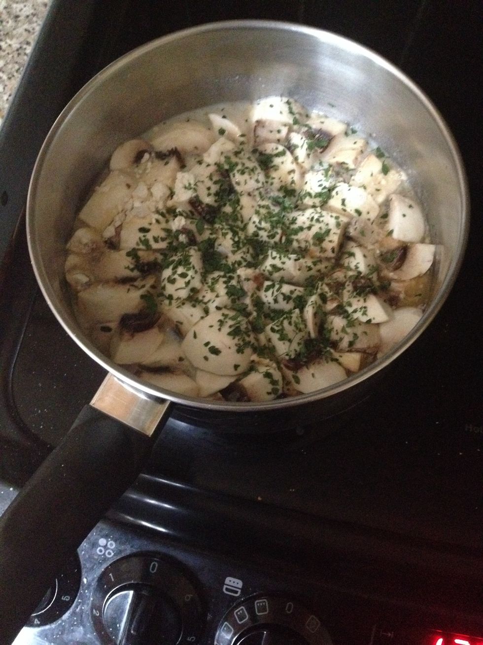 Add all ingredients (besides cream) to pan.