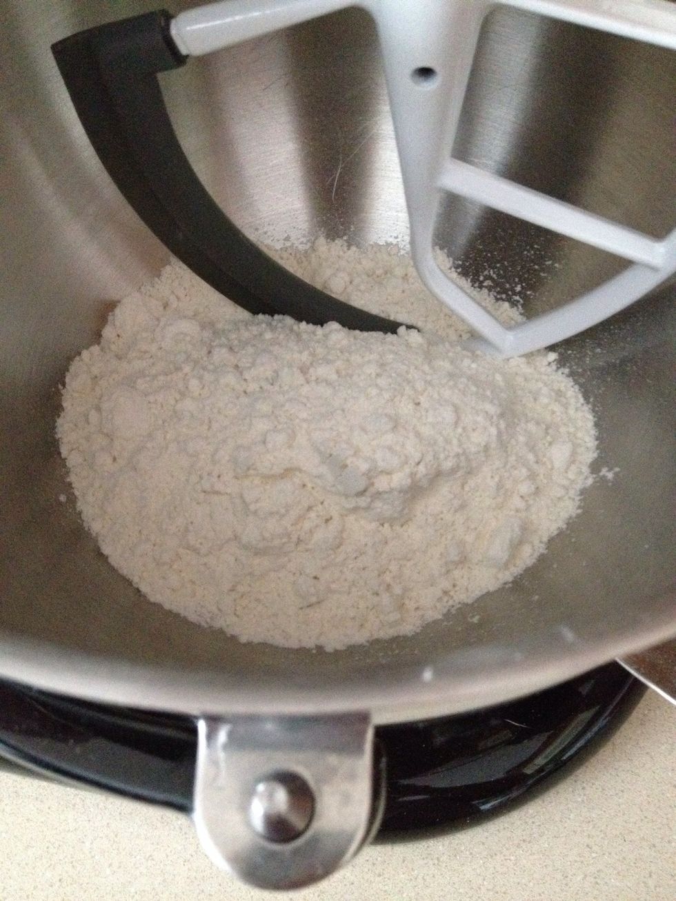 Add all of the dry ingredients to the mixer and mix until combined