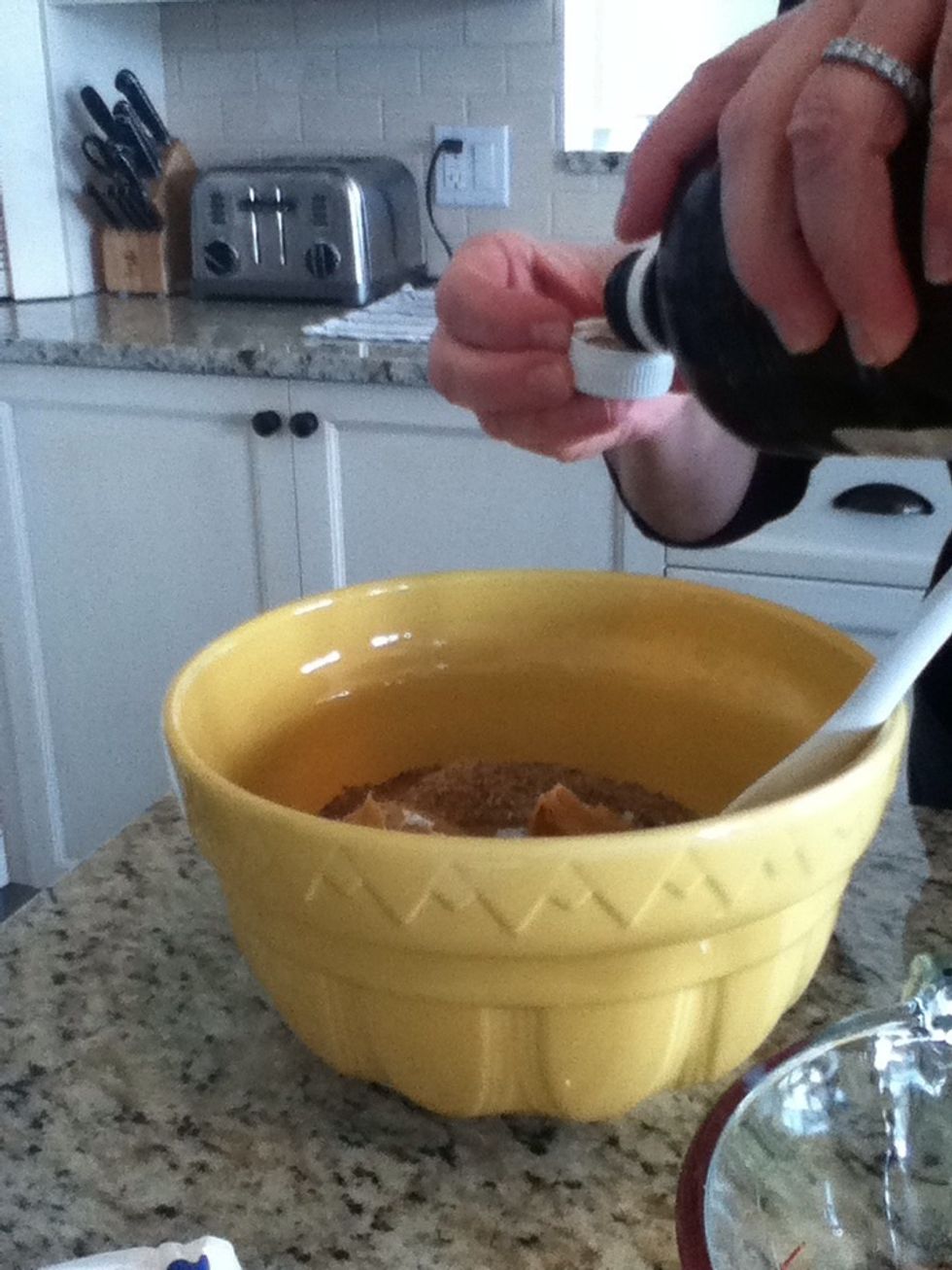 Add all of the ingredients into a bowl. Dry first then wet.