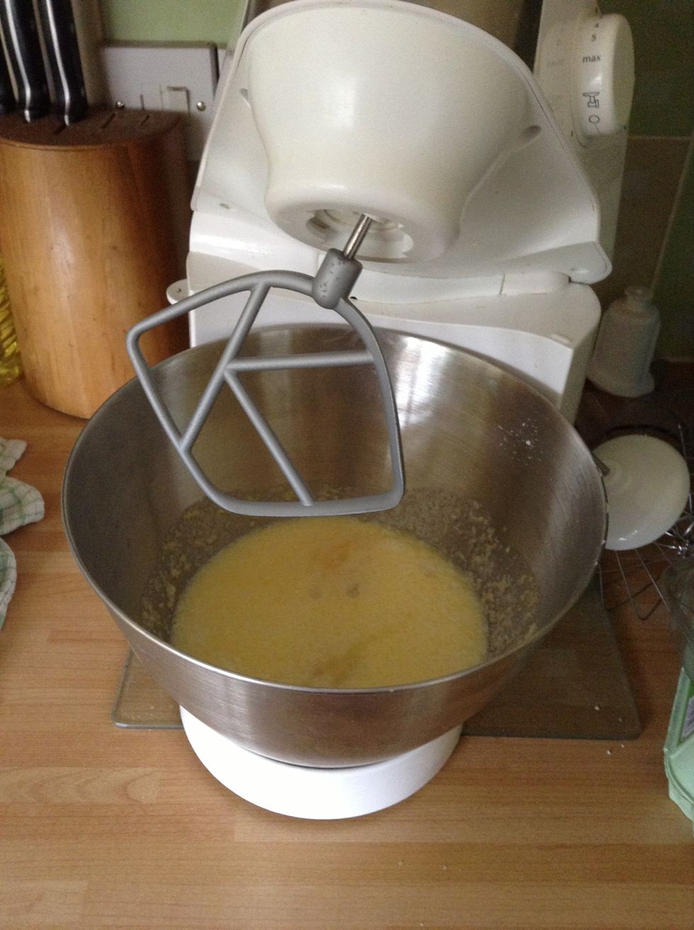 Add all of the wet ingredients in a bowl and beat until mixed