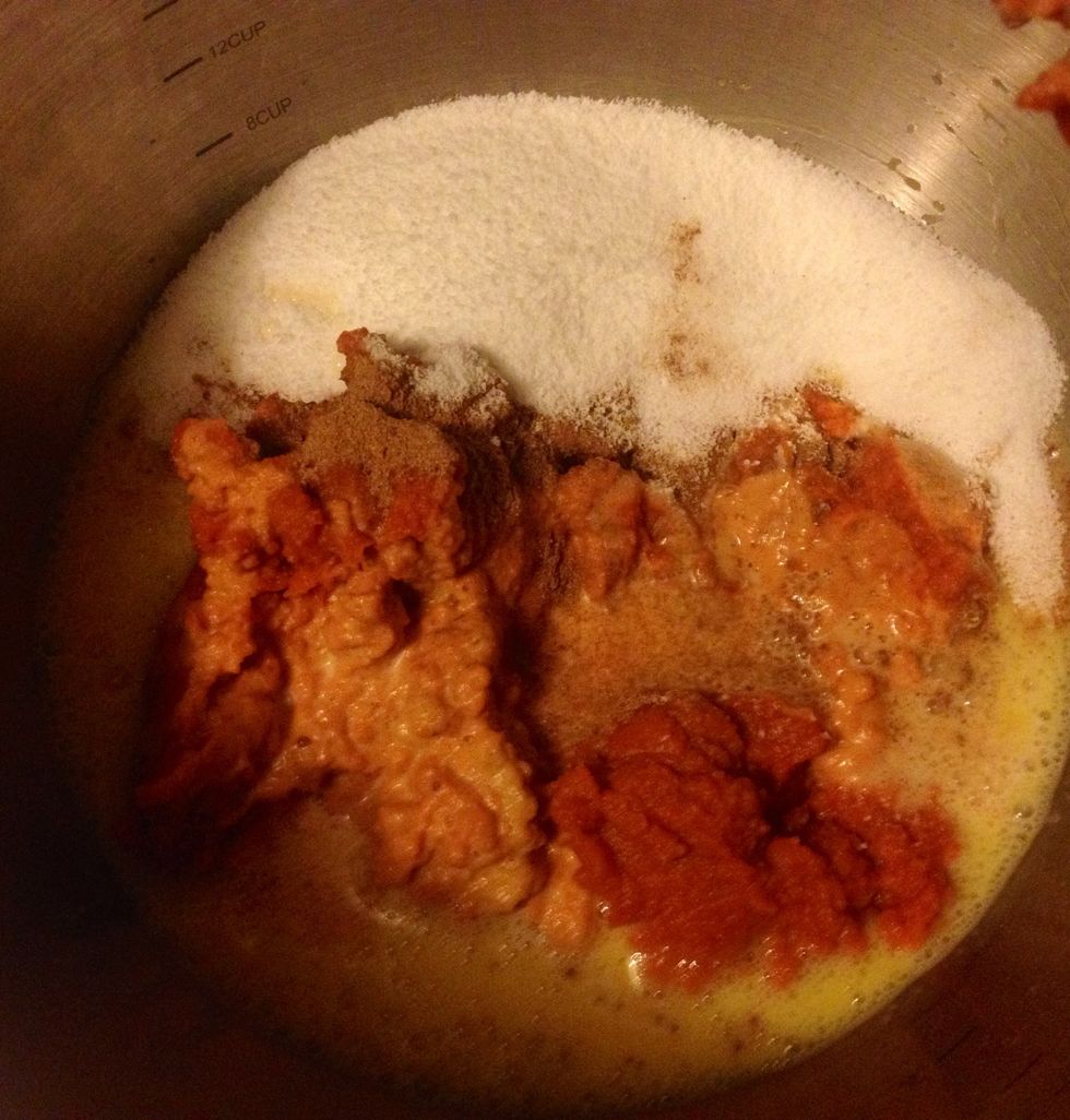 Add all other ingredients to eggs.