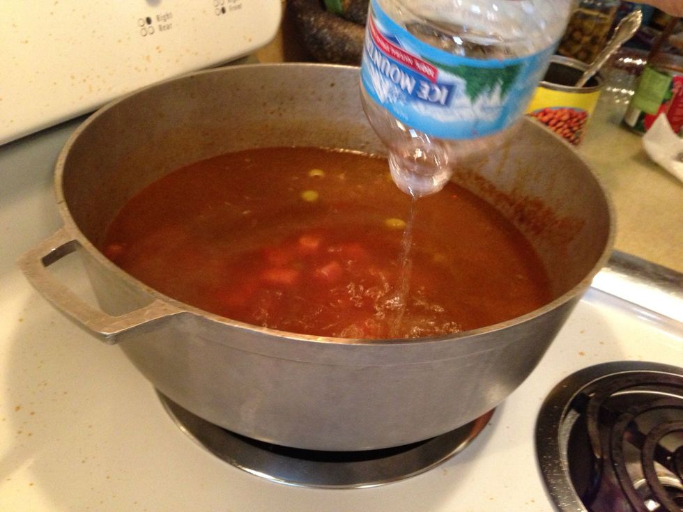 Add all pork and  two bottles of water