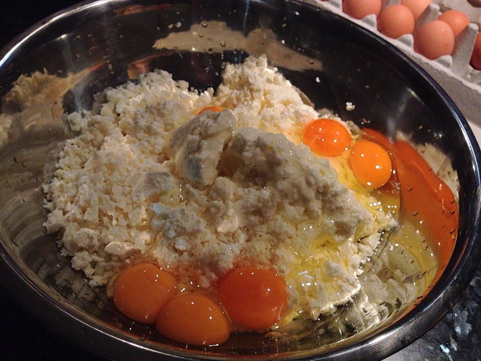 Add all the eggs to the mixture and stir until there are no lumps