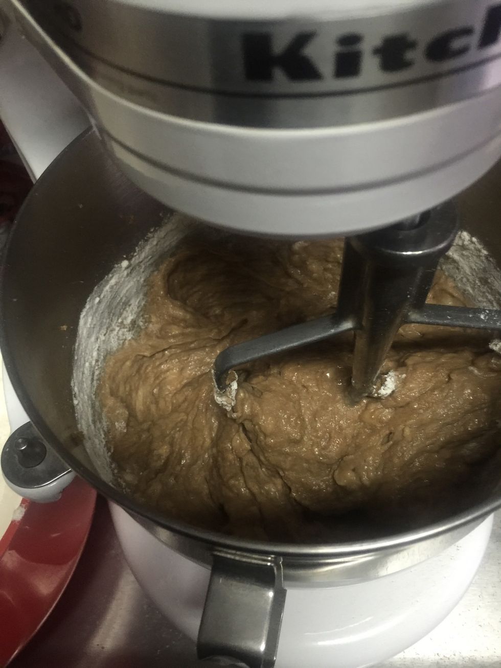 Add all the flour and mix until combine.