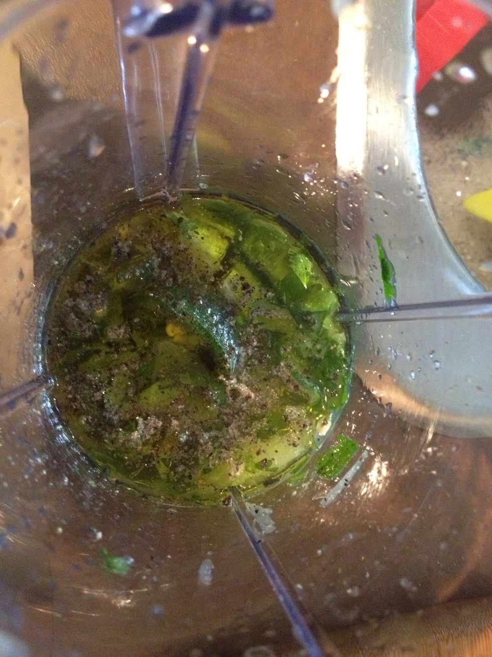 Add all the ingredient into a blending device, I used my magic bullet :)