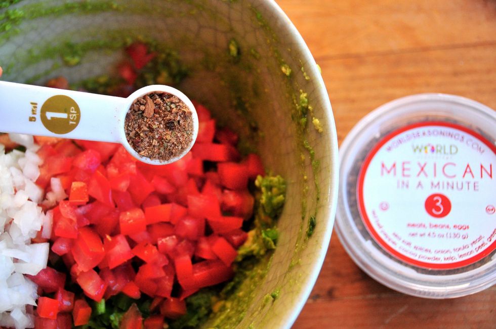 Add all the ingredients along with 1.5 teaspoons if #3 Mexican in a Minute.  If you don't have any, go to www.worldseasonings.com and use the code "snapguide" to save 20% when ordering.