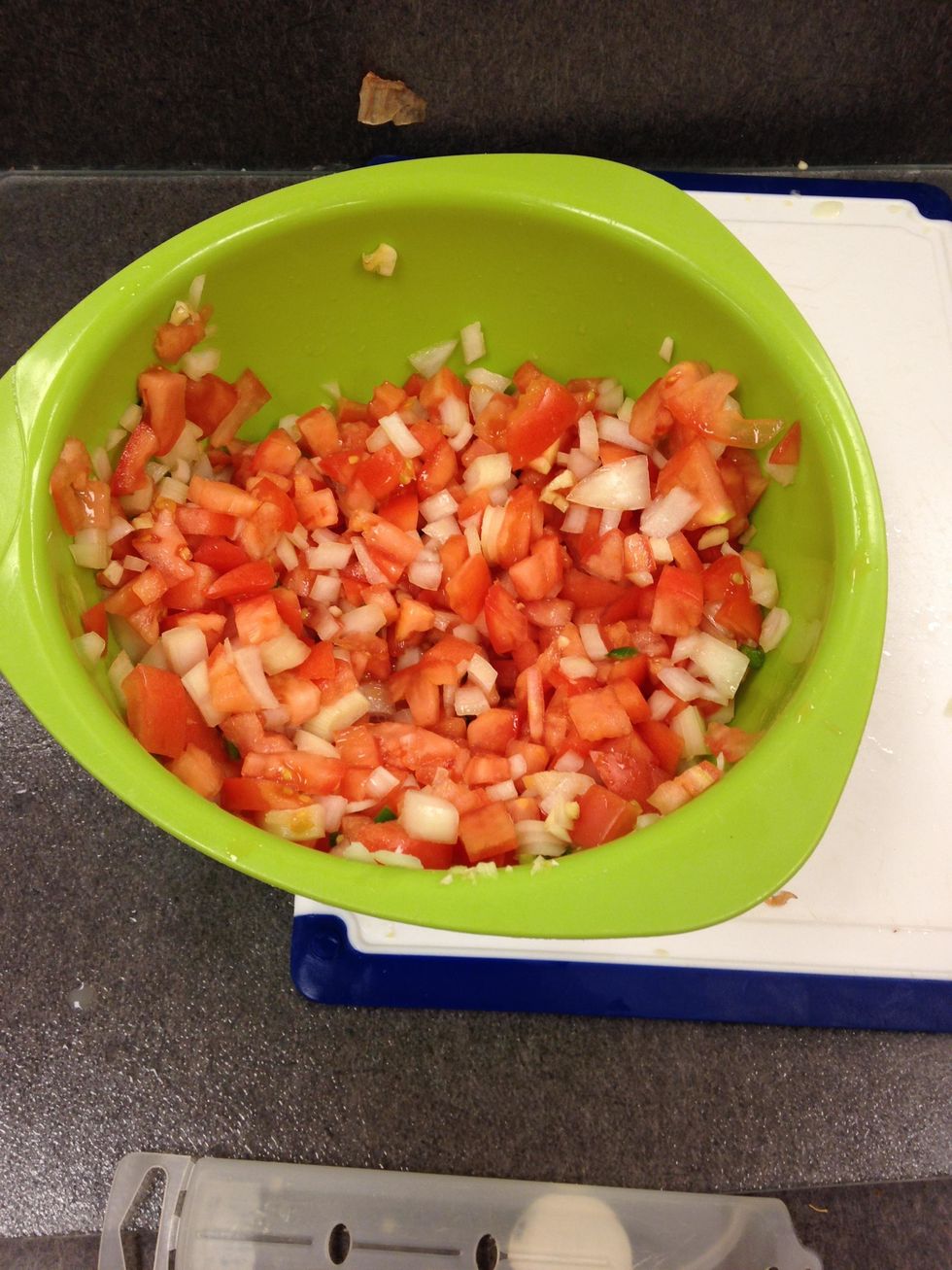Add all the ingredients into a medium size bowl. Refrigerate while making tortillas.