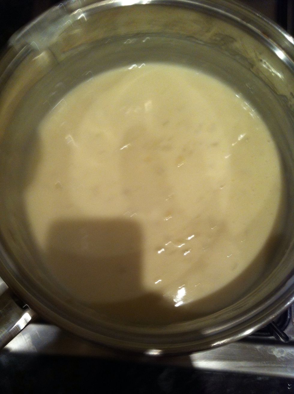 Add all the milk and cook slowing for about 20-30mins until the sauce is considerably thick like a thick gravy