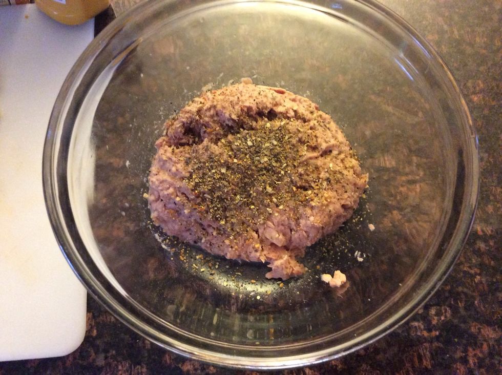 add all the spices. salt, pepper, mrs dash, and basil.