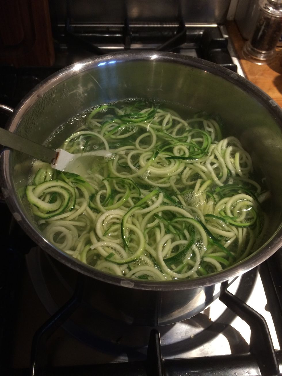 Add all the zoodles to a boiling pot of water, don't forget to add some salt! Boil for 5 mins, check before straining that it's soft/hard as you like it.