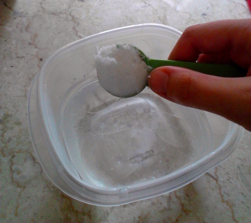 Add all your ingredients into a bowl or container make sure you use warm/hot water so you can melt the coconut oil. I just measured water from my kurig.