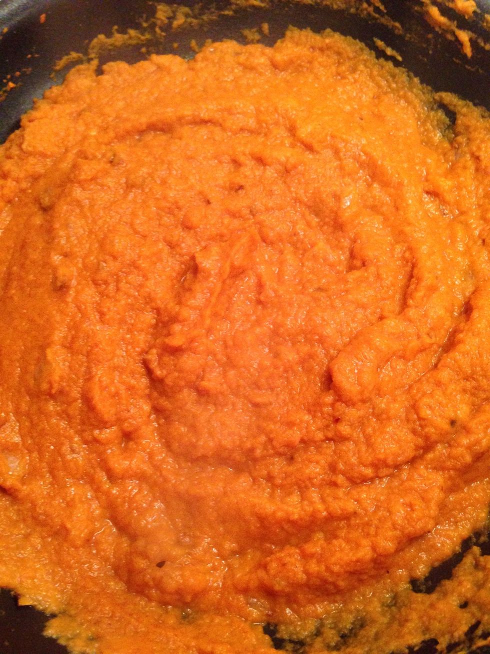 Add almond milk & season with sea salt & black pepper. Stir until sauce thickens & absorbs milk. Higher the heat & bring to a boil.