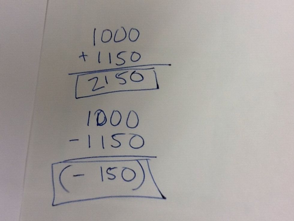 Add and get 2150. Plug that into the equation and perform the operation. The - sign is the operator so lets subtract. Plug in and calculate. Is 2150 the correct number to solve? Nope.