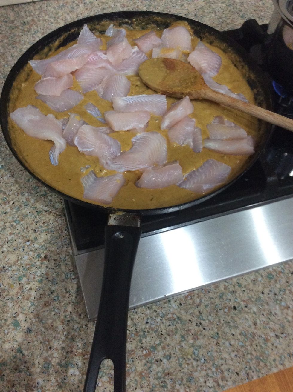 Add and mix your cut up fish