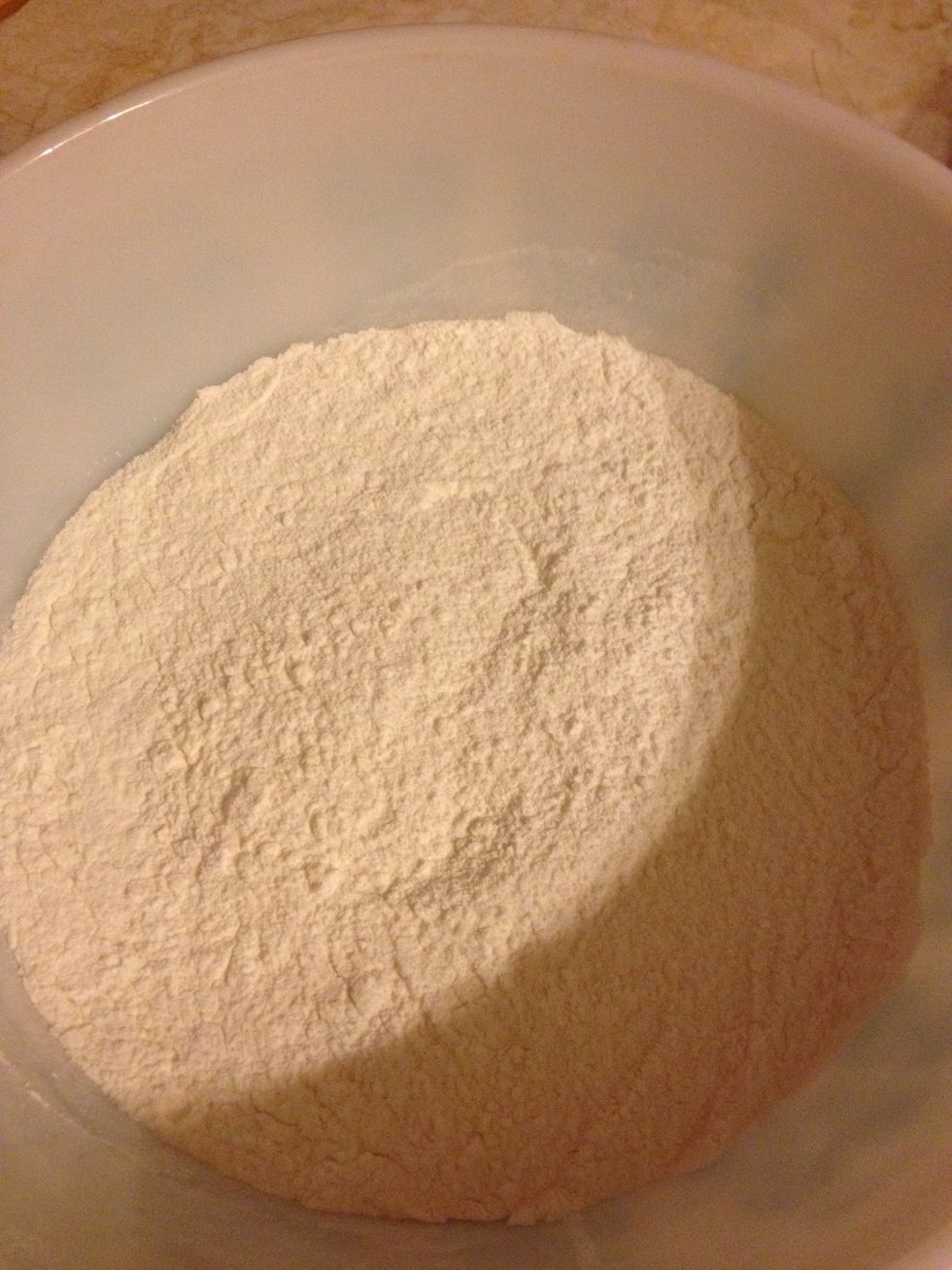 Add angel food cake mix to bowl.