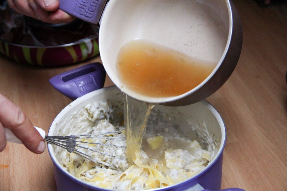 Add artichoke water from the cooking pot you used to cook them in
