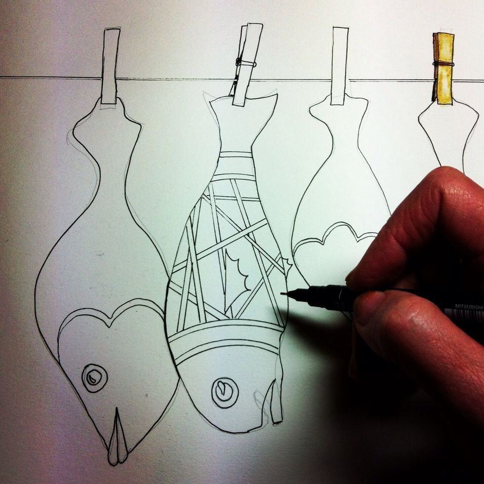 Add as many imaginative quirky patterns as you like. Google 'Zentangle' for ideas.