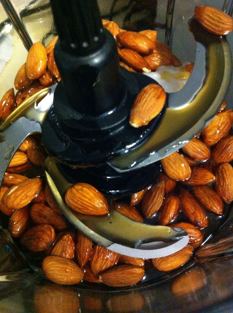 Add as much or as little of each ingredient as you like...play around a little !  See what gets you the right consistency of "almond butter" !