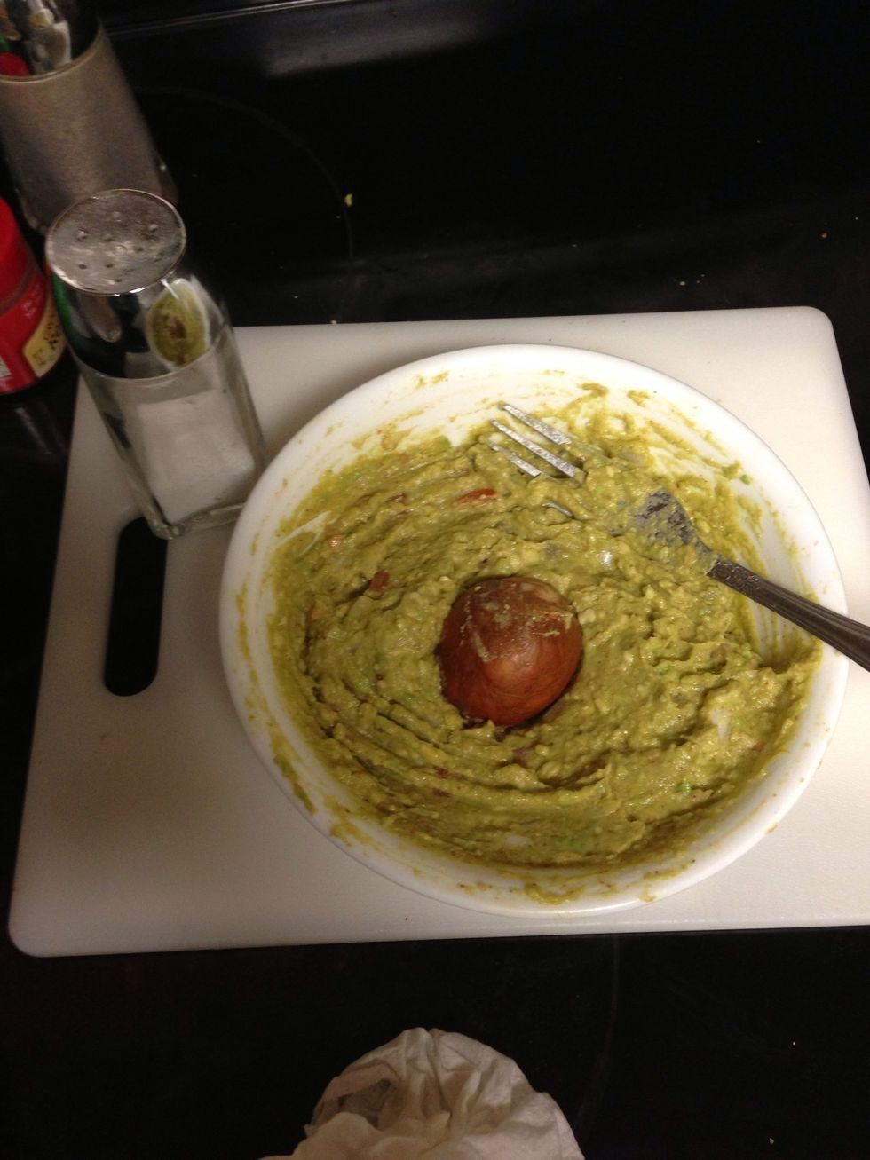 Add as much salt as you want                      *placing the seed back into the guacamole helps preserve it's freshness and prevents it from going brown so quickly