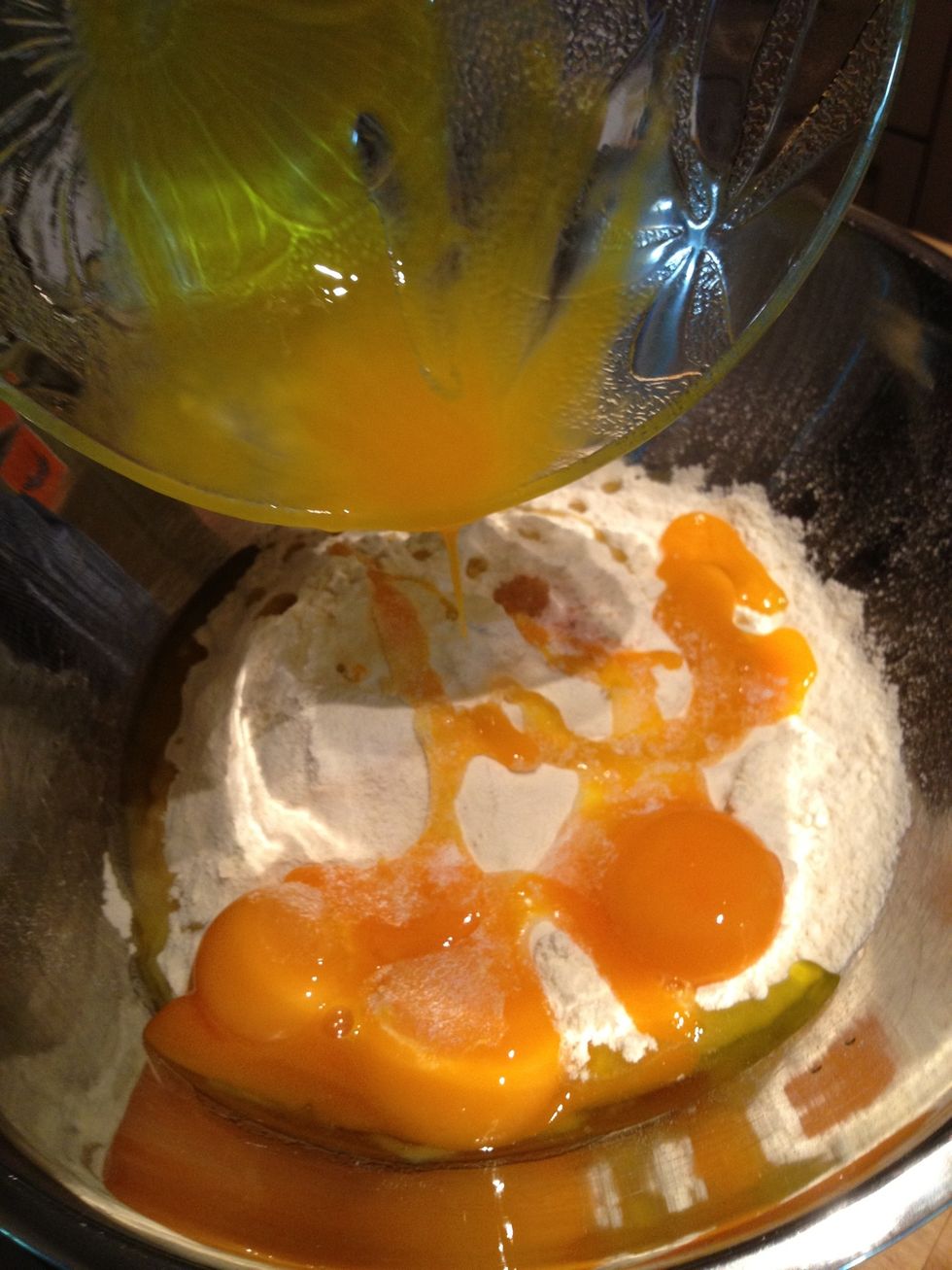 Add at least 4 egg yolks and 4 whole eggs to the mixture.