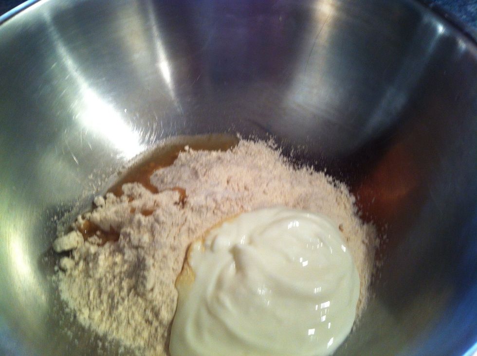 Add atta,salt and oil. Slowly add yogurt a little at a time.Yogurt makes the bread soft. Use water some water to instead if you can't get yogurt.