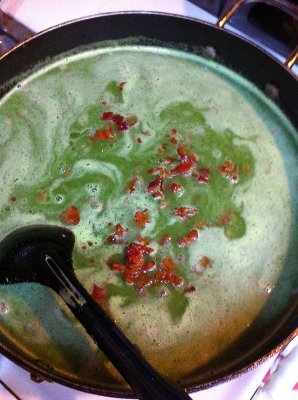 Add bacon to the meat and sauce