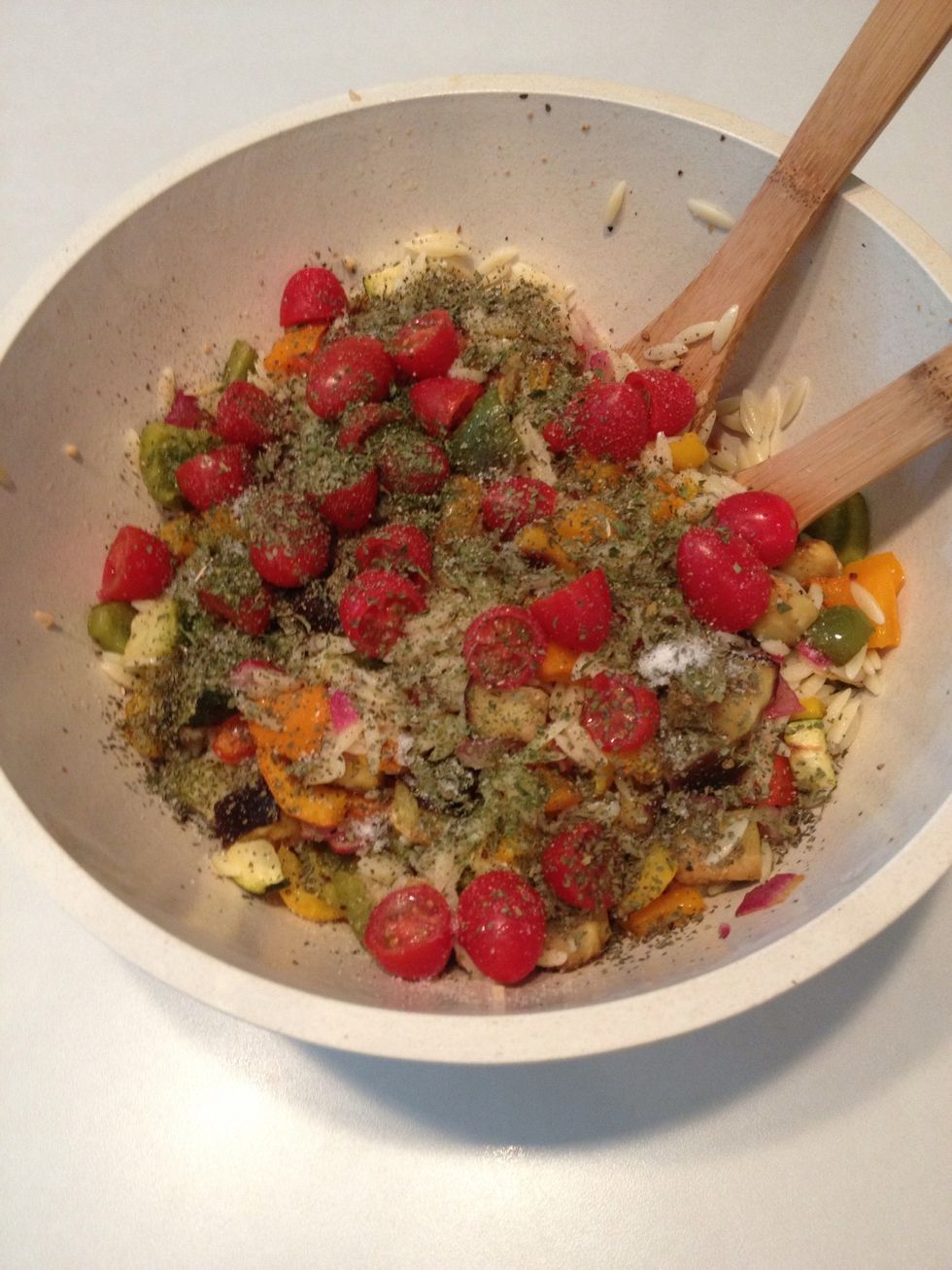 Add basil, parsley, salt, and pepper.  Feel free to use fresh herbs if you have them available (use 1 Tbsp instead of tsp if using fresh herbs.)