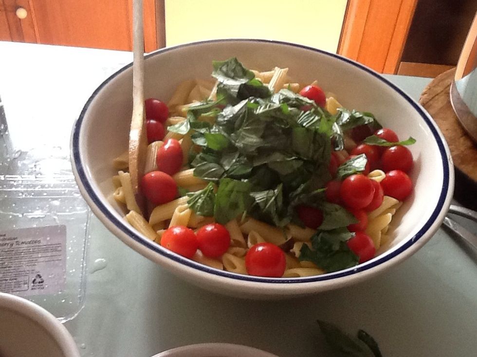 Add basil to the pasta